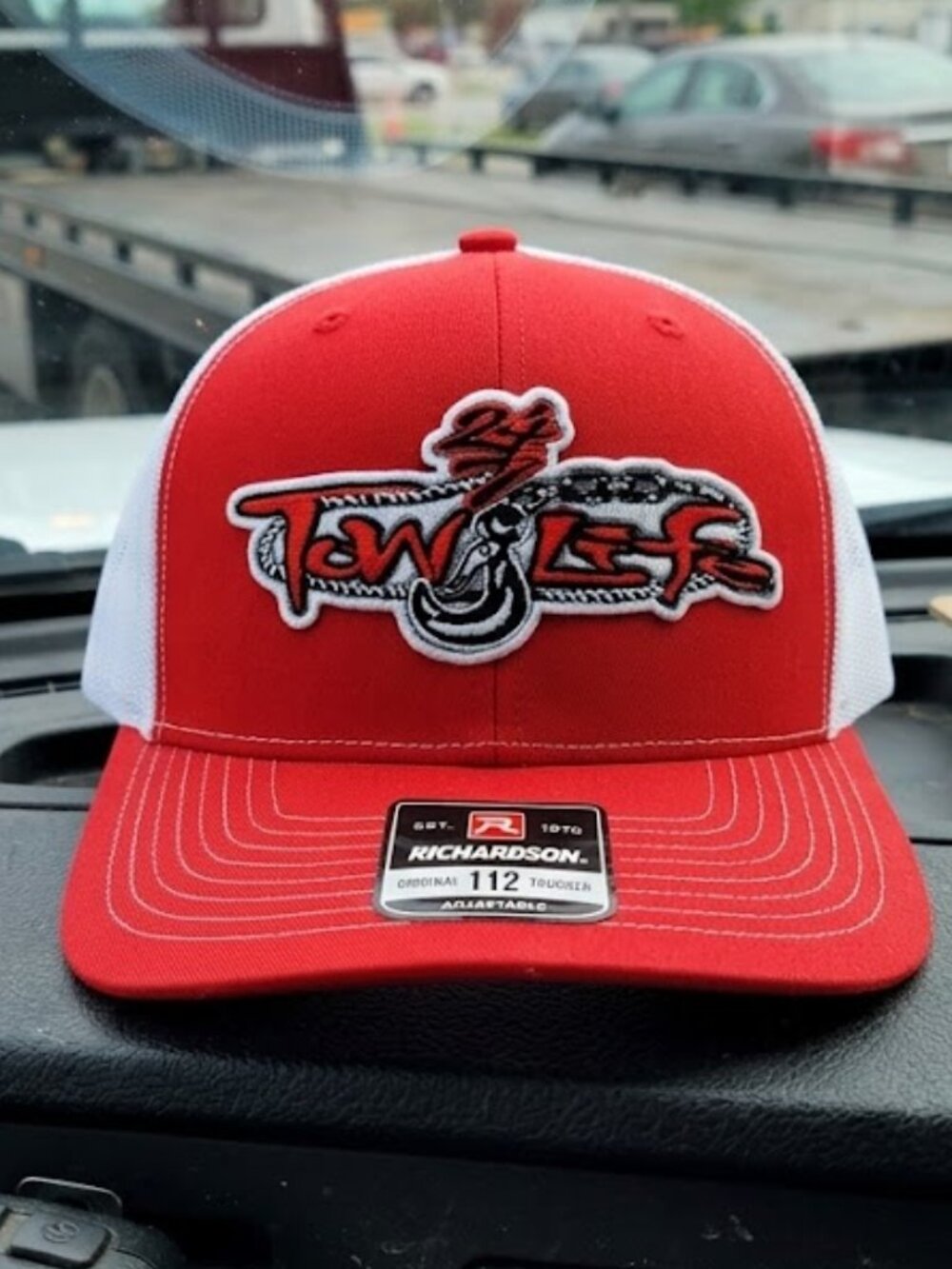 Tow Life Hat Wrecker Truck Embroidered Patch Sewn Richardson 112 Red White Cap